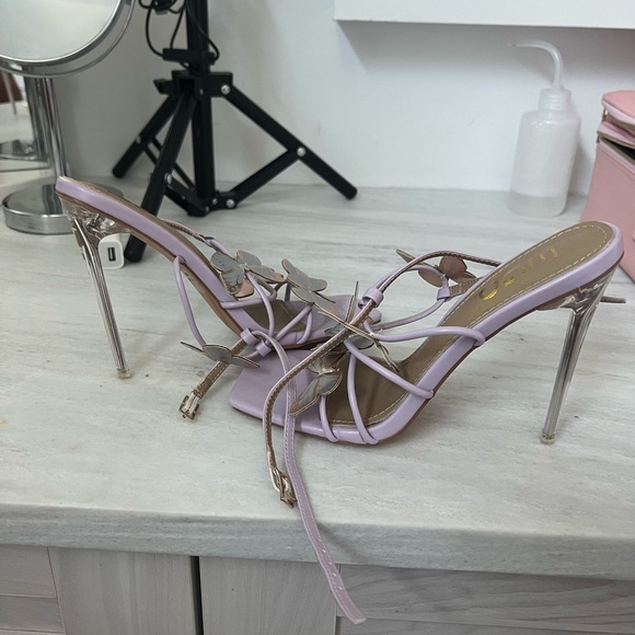 Purple butterfly heels clear heel - Picture 4 of 5